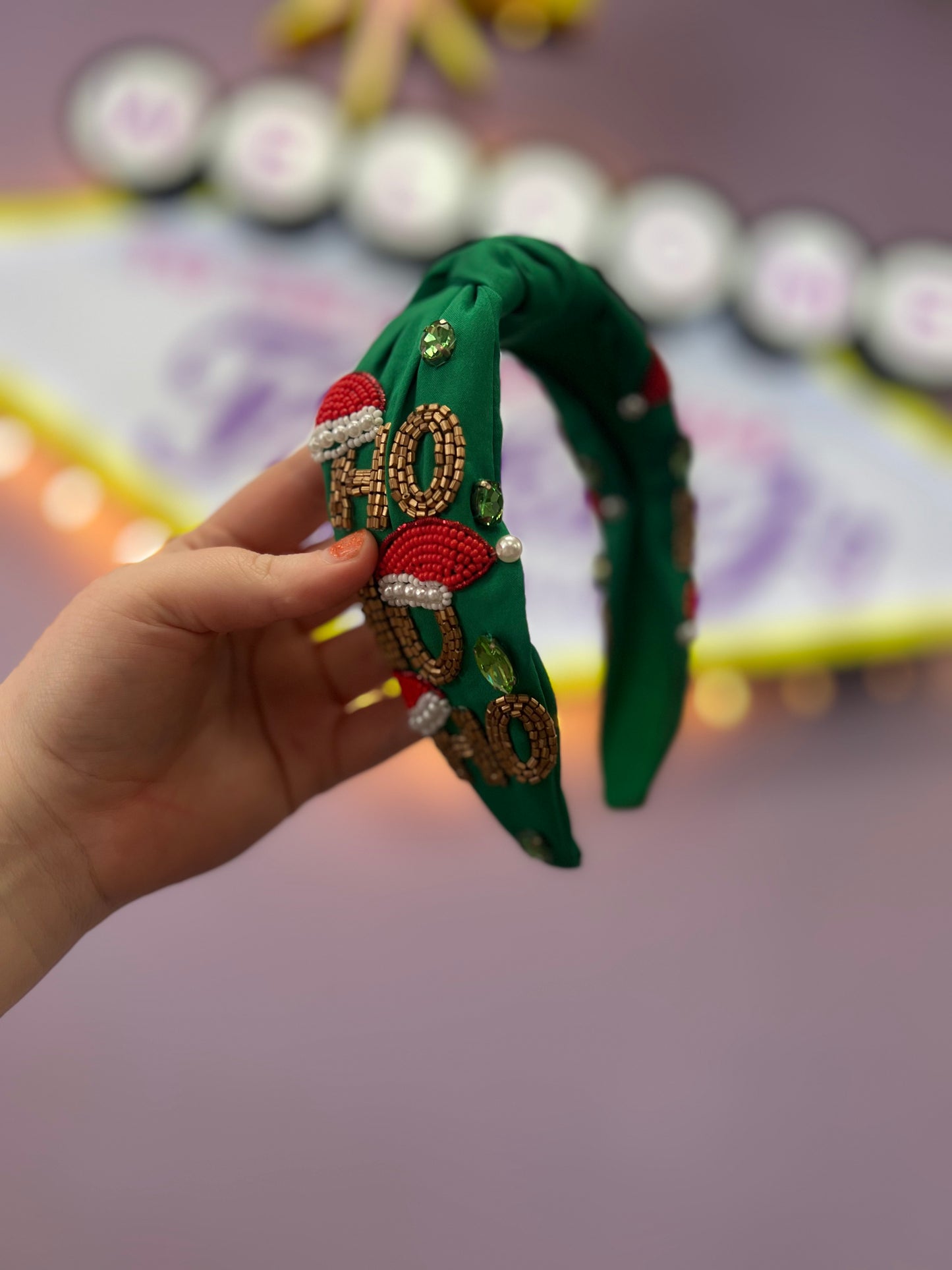 HO HO HO Beaded Christmas Headband