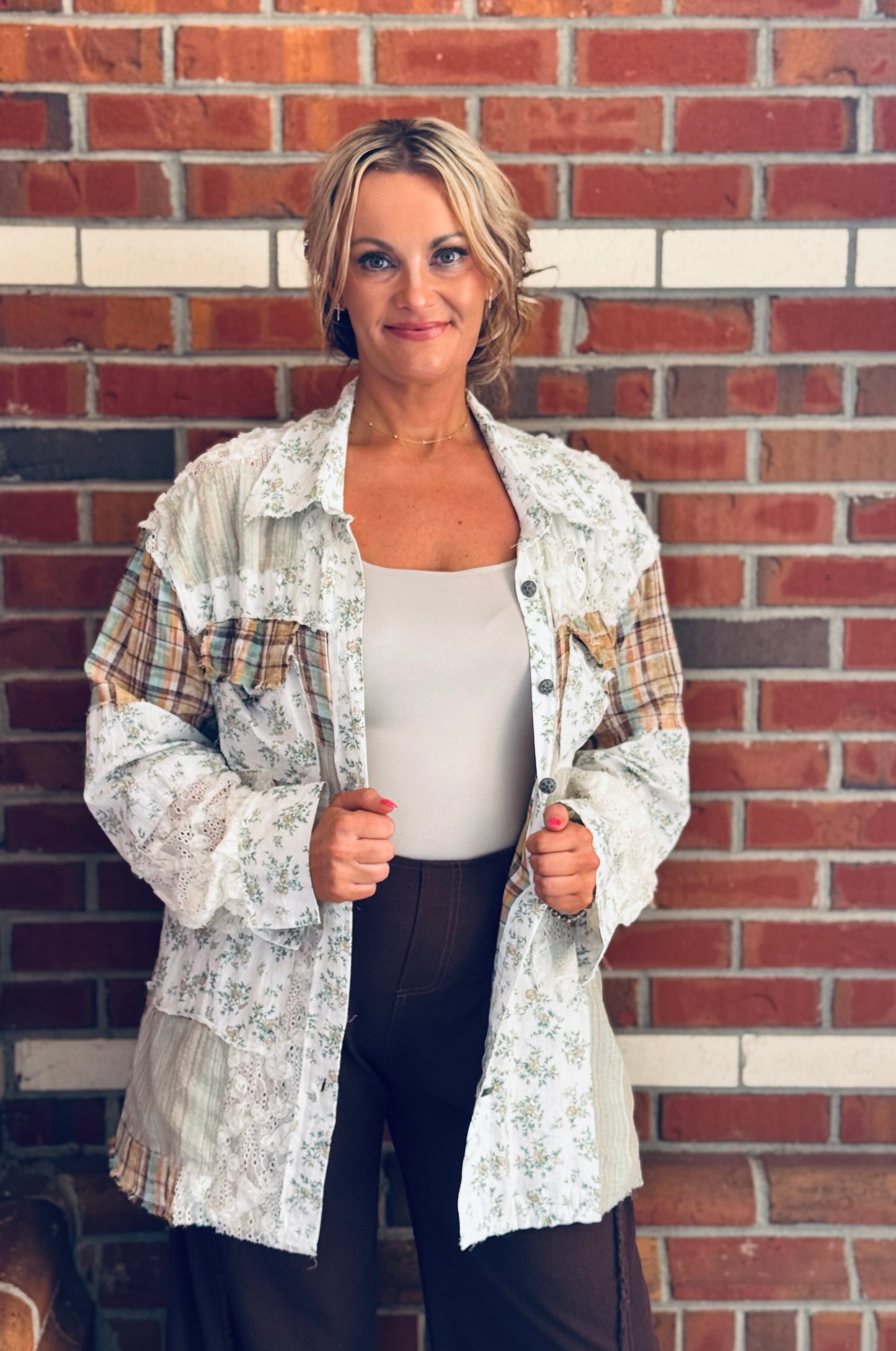 Patchwork Poetry Button Up Top