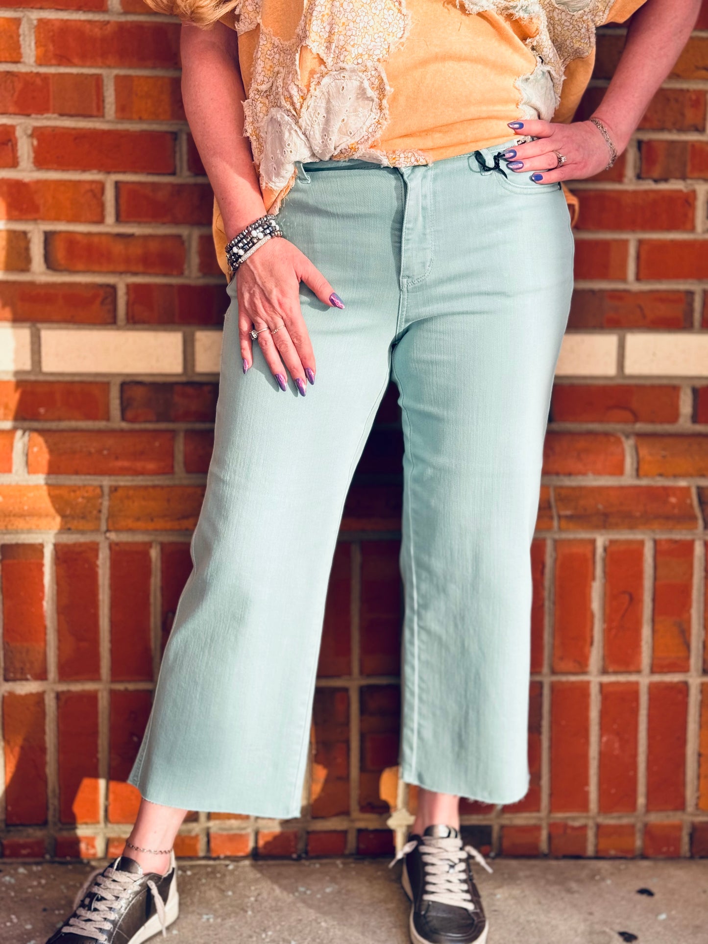 Dancing Queen High-Waist Raw Hem Wide-Leg Crop Judy Blue Jeans