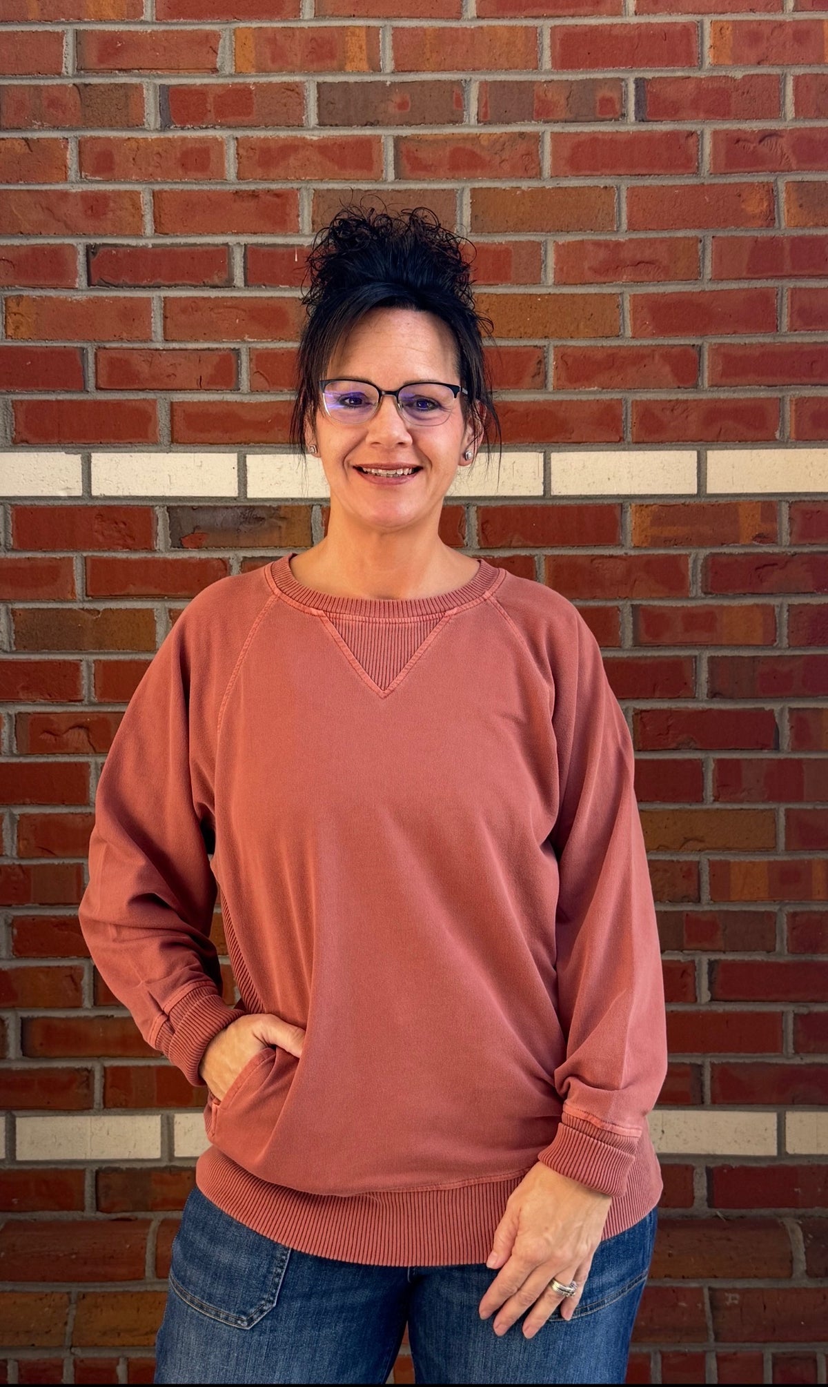 Rustic Comfort β Zenana Rust Pocket Sweatshirt