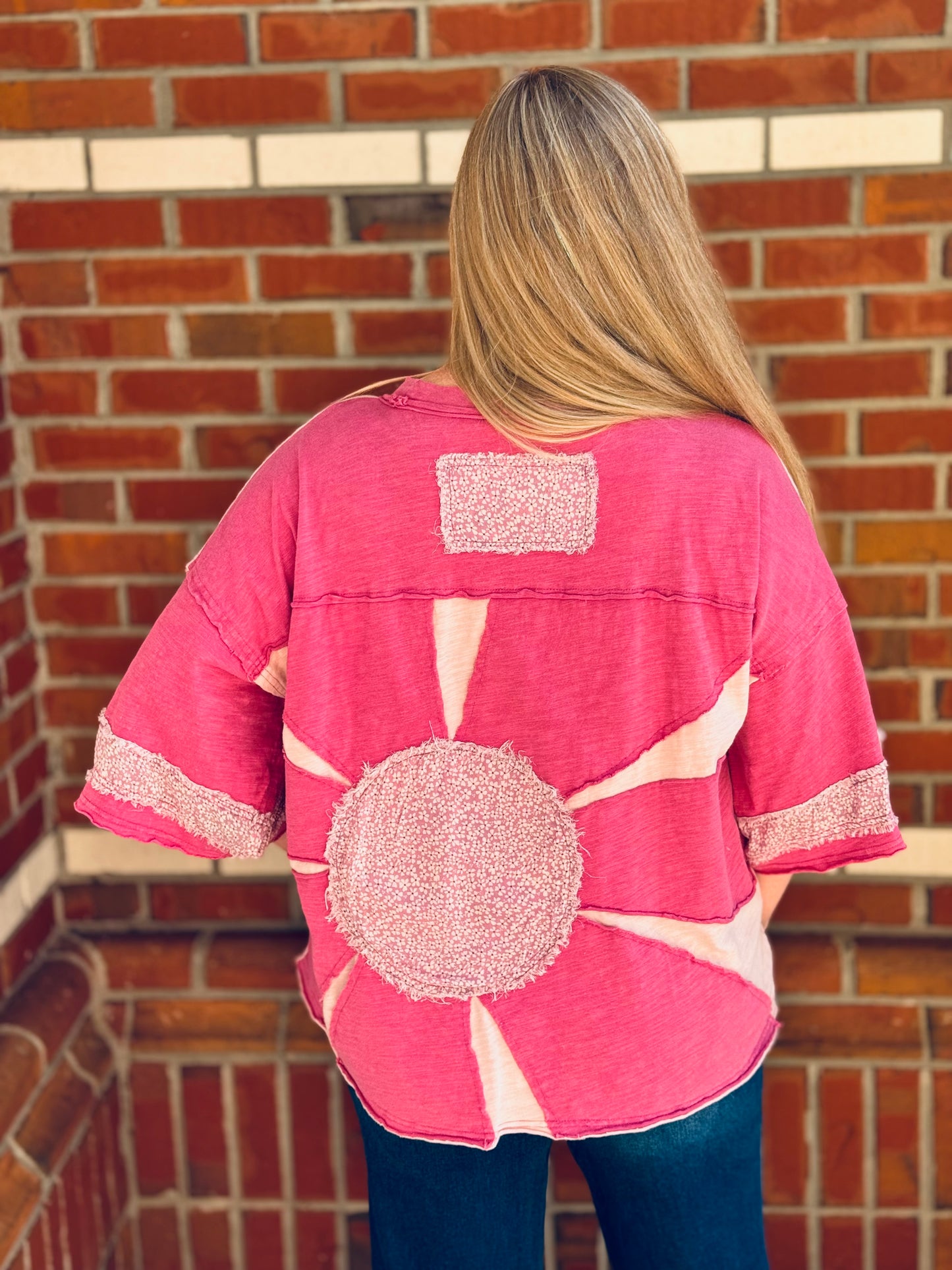 Petal Push Oversized Pink Floral Patch Top by Oli & Hali