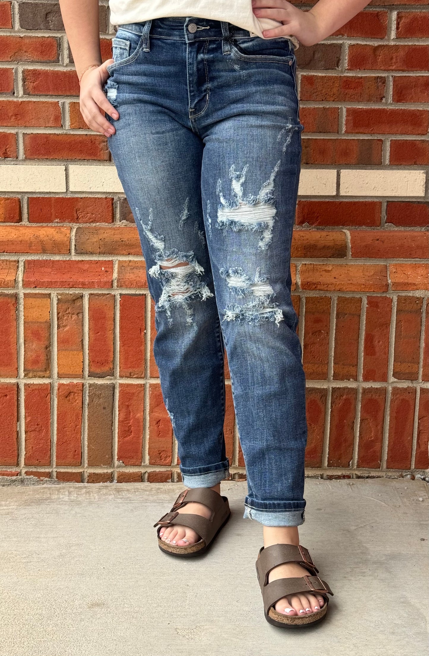 Forever and Ever – Judy Blue Mid-Rise Distressed Boyfriend Jeans