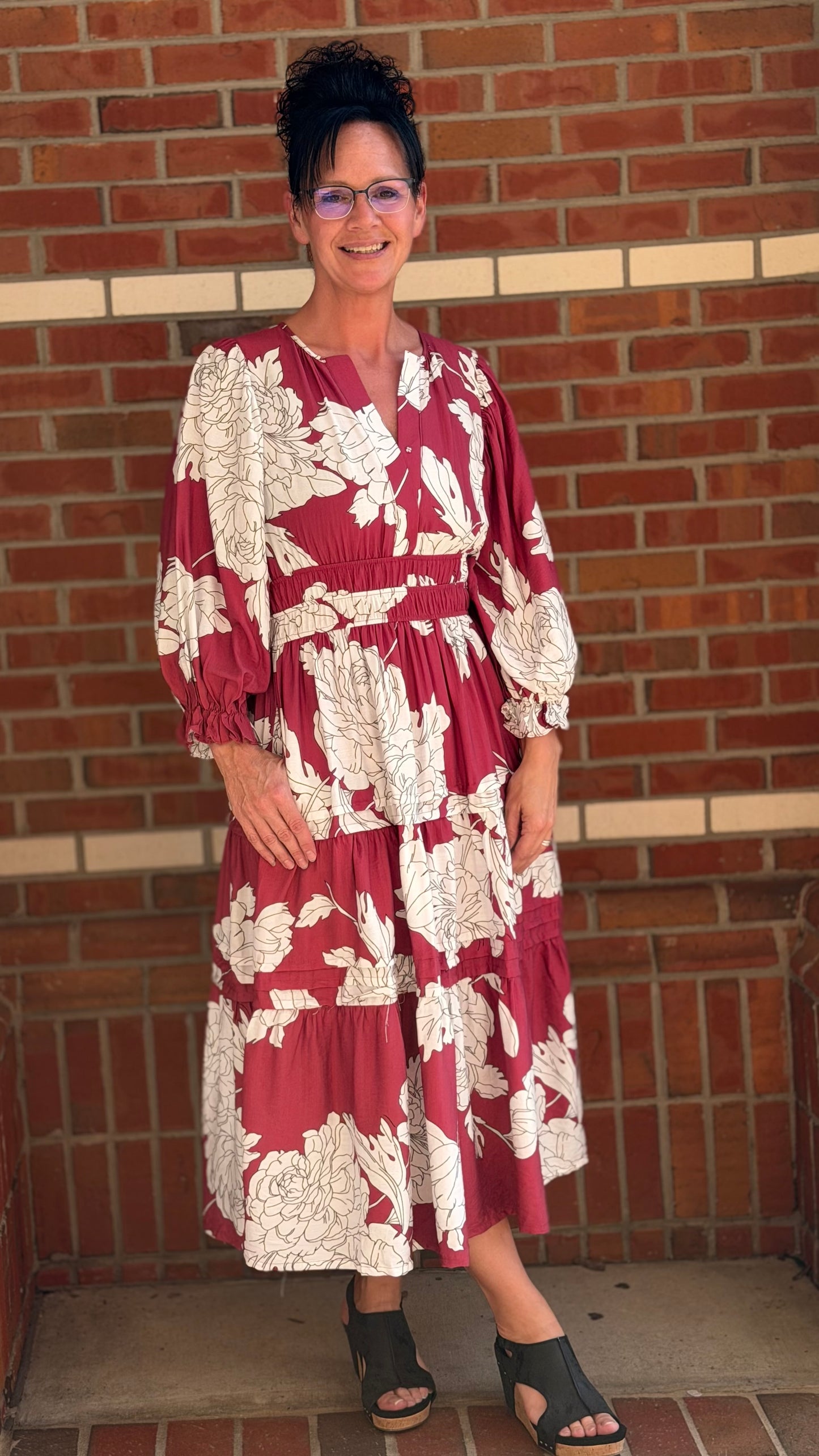 Maroon & Bloom Midi Dress
