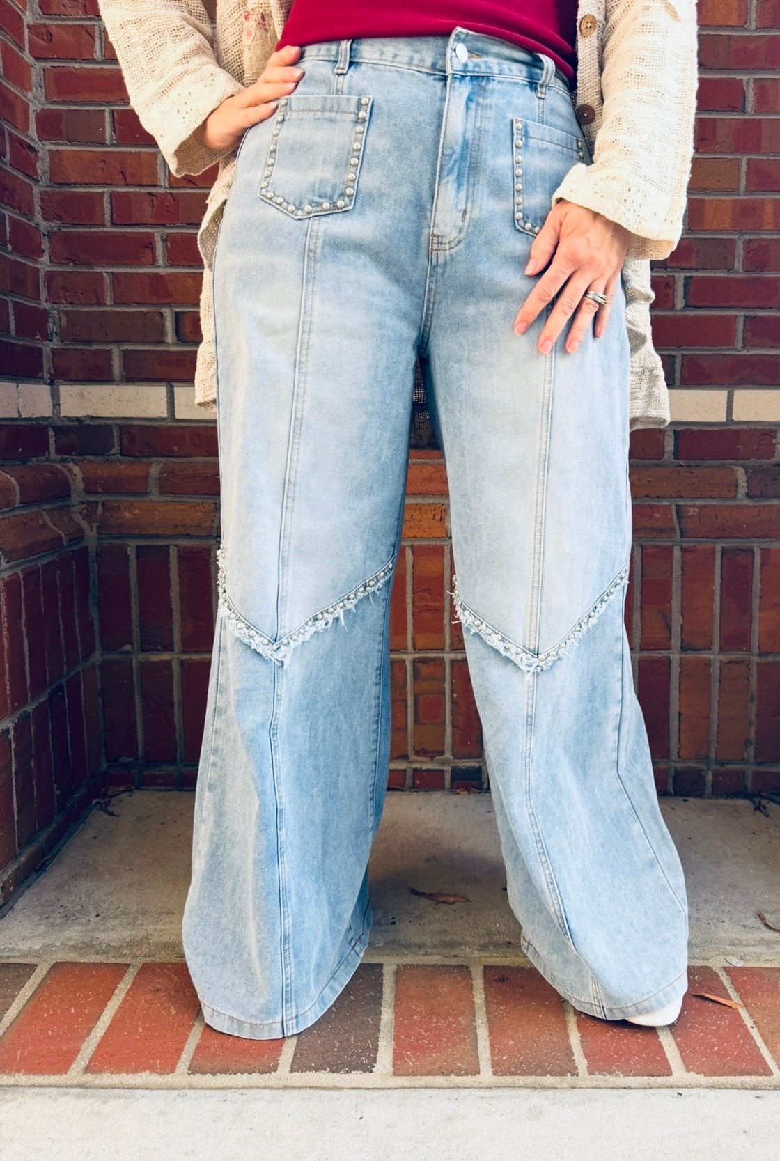 Rock & Revival - POL Vintage Washed Studded Wide-Leg Denim