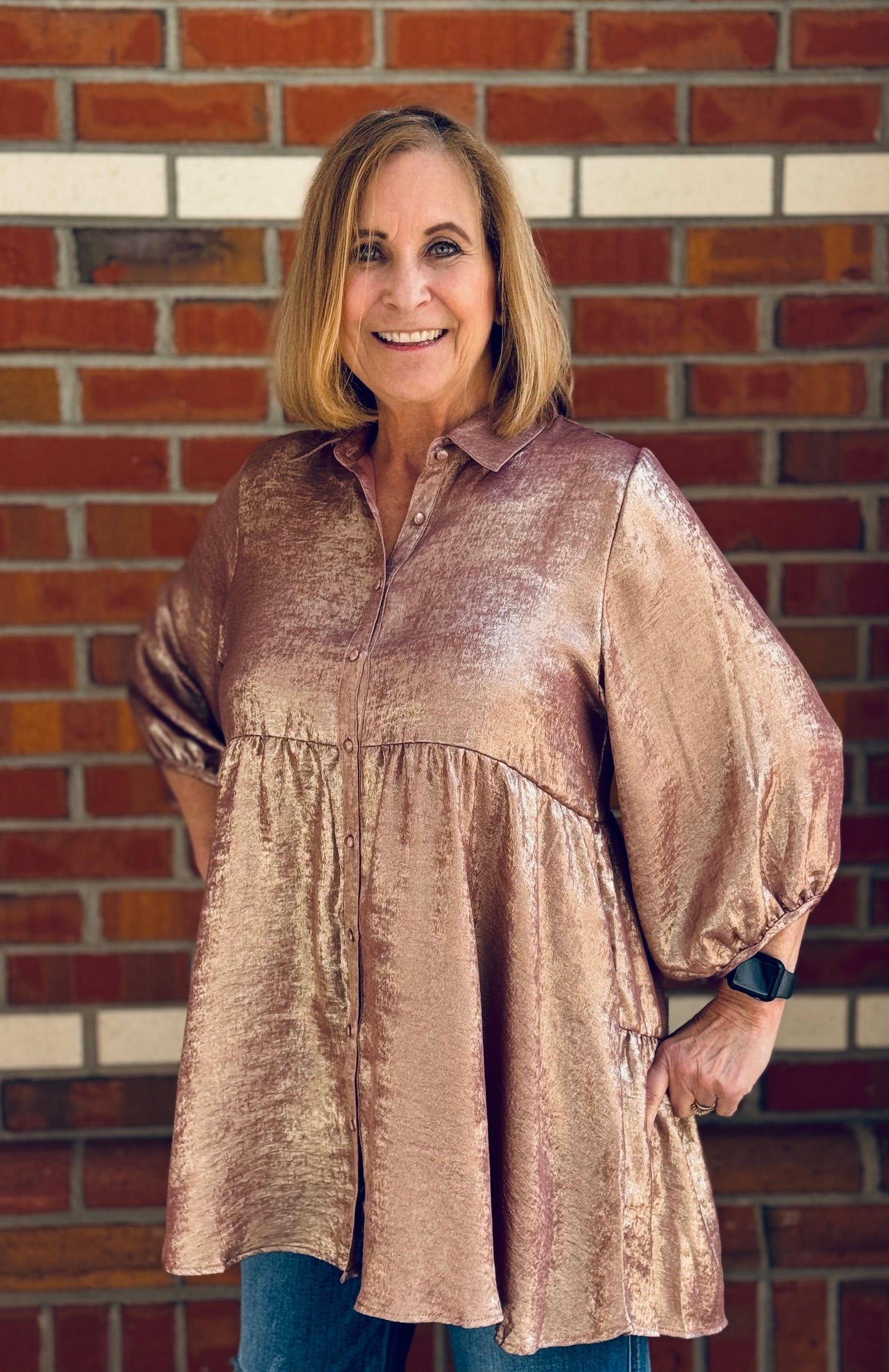 Add A Little Rose Gold Babydoll Top