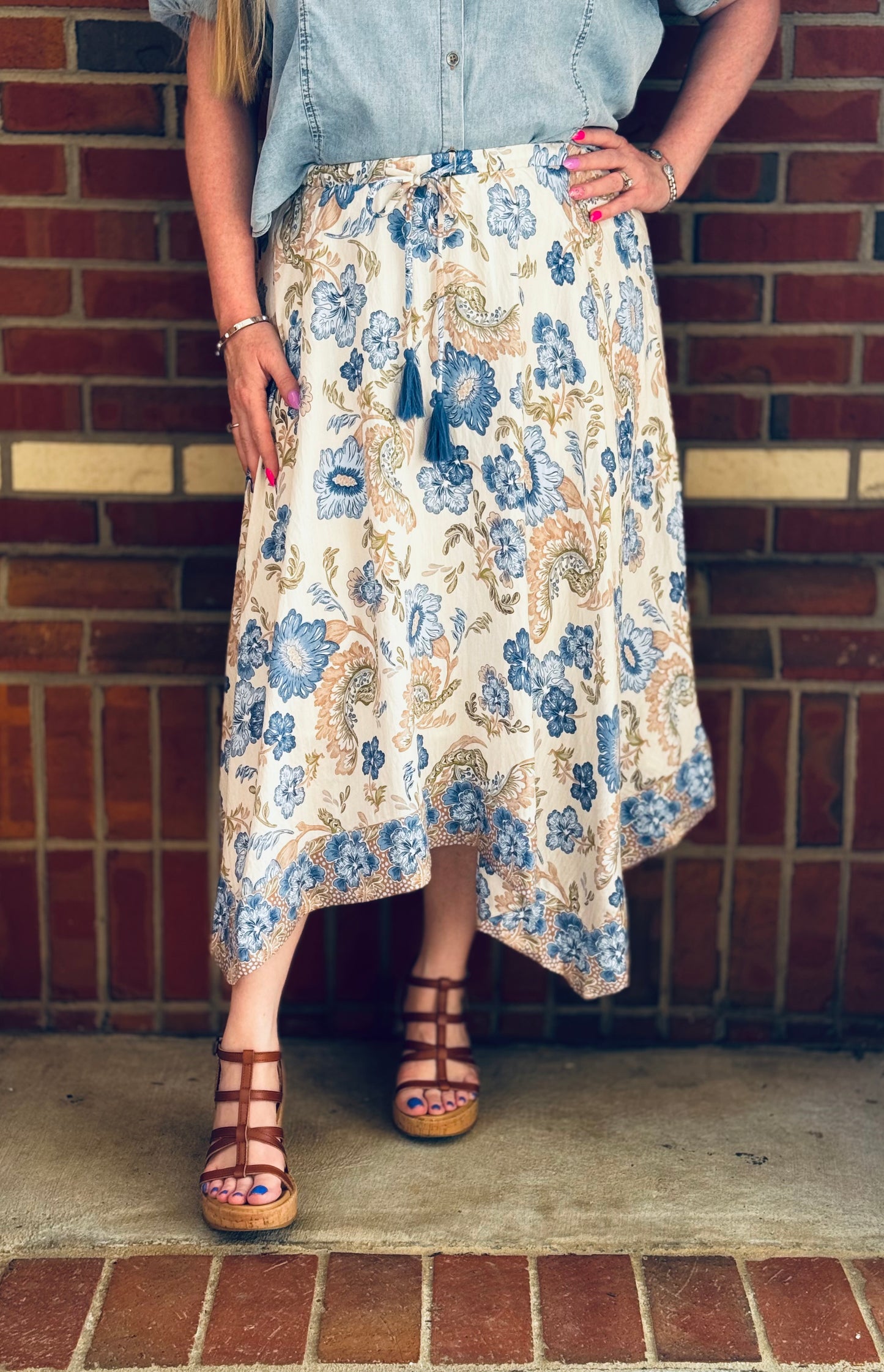Blue Skies & Boho Ties Midi Skirt