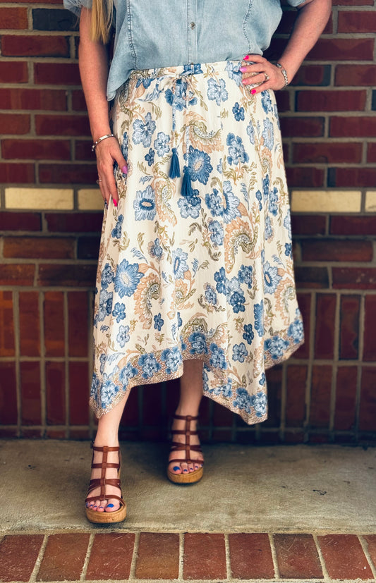 Blue Skies & Boho Ties Midi Skirt