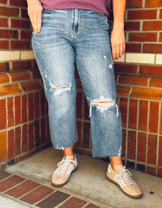 Rebel Yell High Waisted Judy Blue Wide Leg Crops