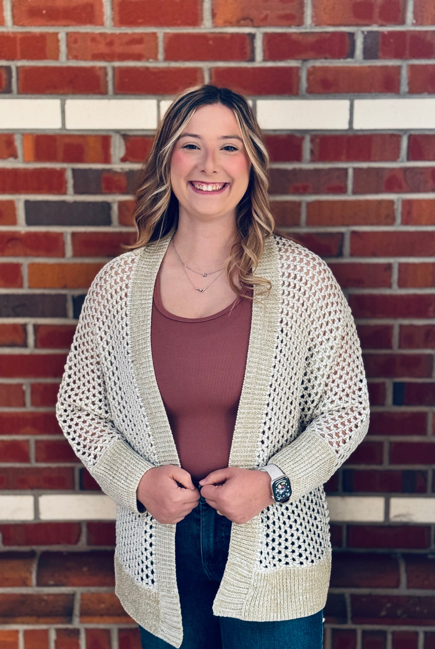 Golden Glow Open Knit Cardigan