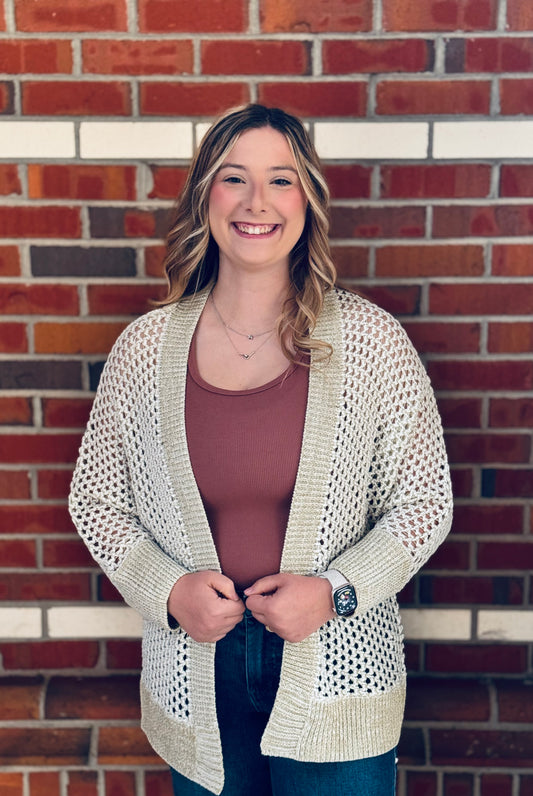 Golden Glow Open Knit Cardigan