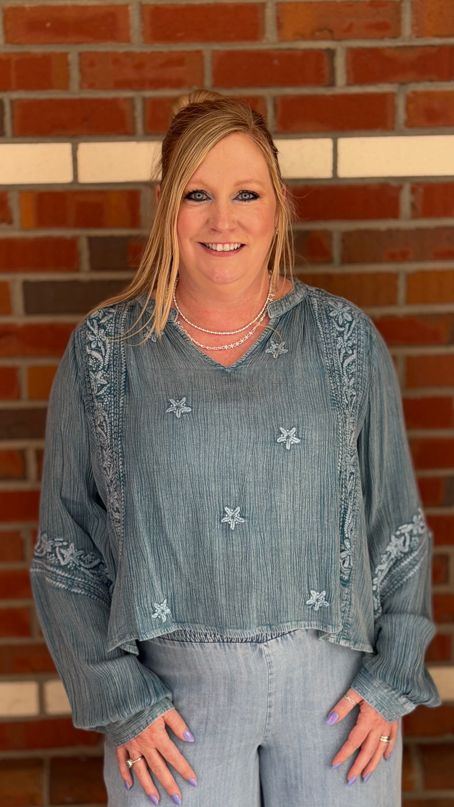 FALLING FOR YOU EMBROIDERED TOP