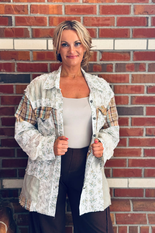 Patchwork Poetry Button Up Top