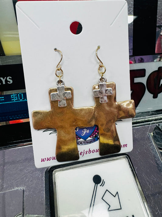 Chunky Cross Drop Earrings