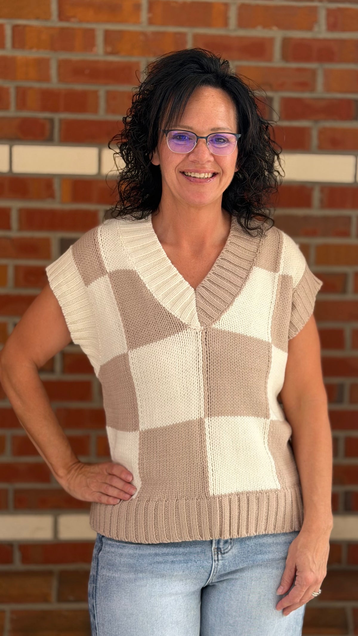 CHECKERED CHARM V-NECK SWEATER