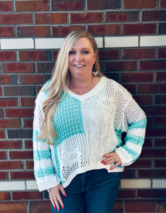 Sea Glass Serenade Open Knit Sweater