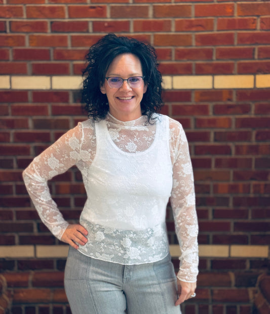 Mock Neck Sheer Lace Top