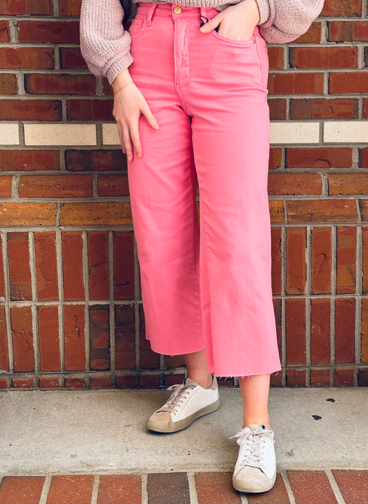 Pretty In Pink Wide Leg Crops by Judy Blue