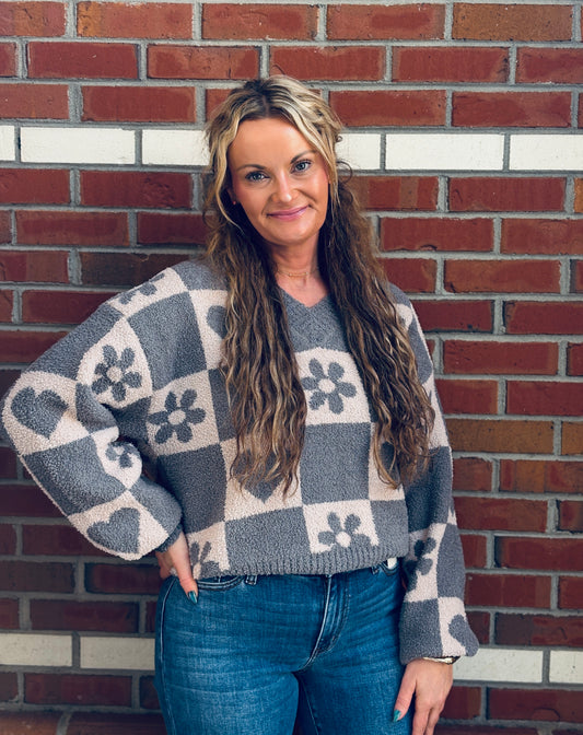 Hearts In Bloom V-neck Sweater