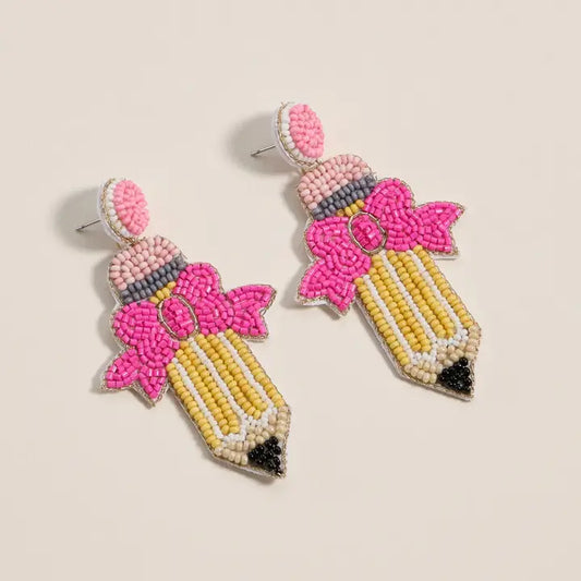 Beaded Pencil Bow Earrings