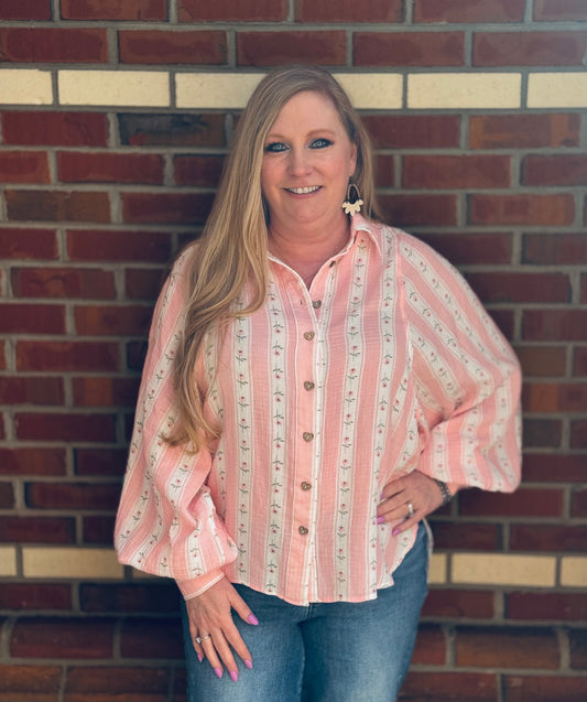 Pink Porch Poetry Button Down