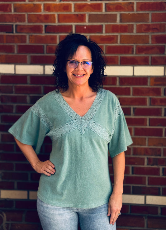 Green Light Girl V-Neck Top