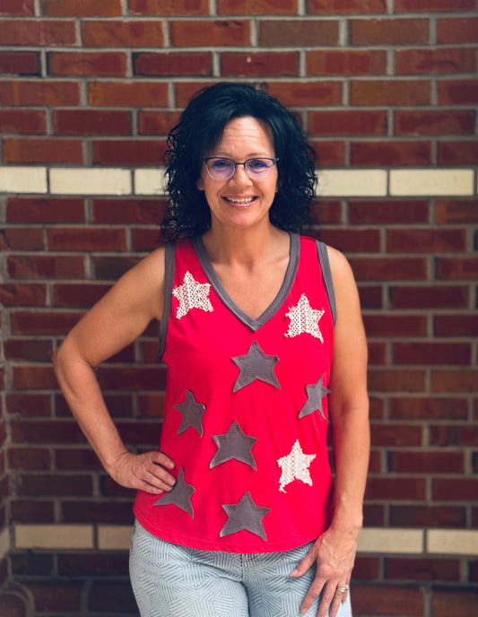 Red, White & Boho V-Neck