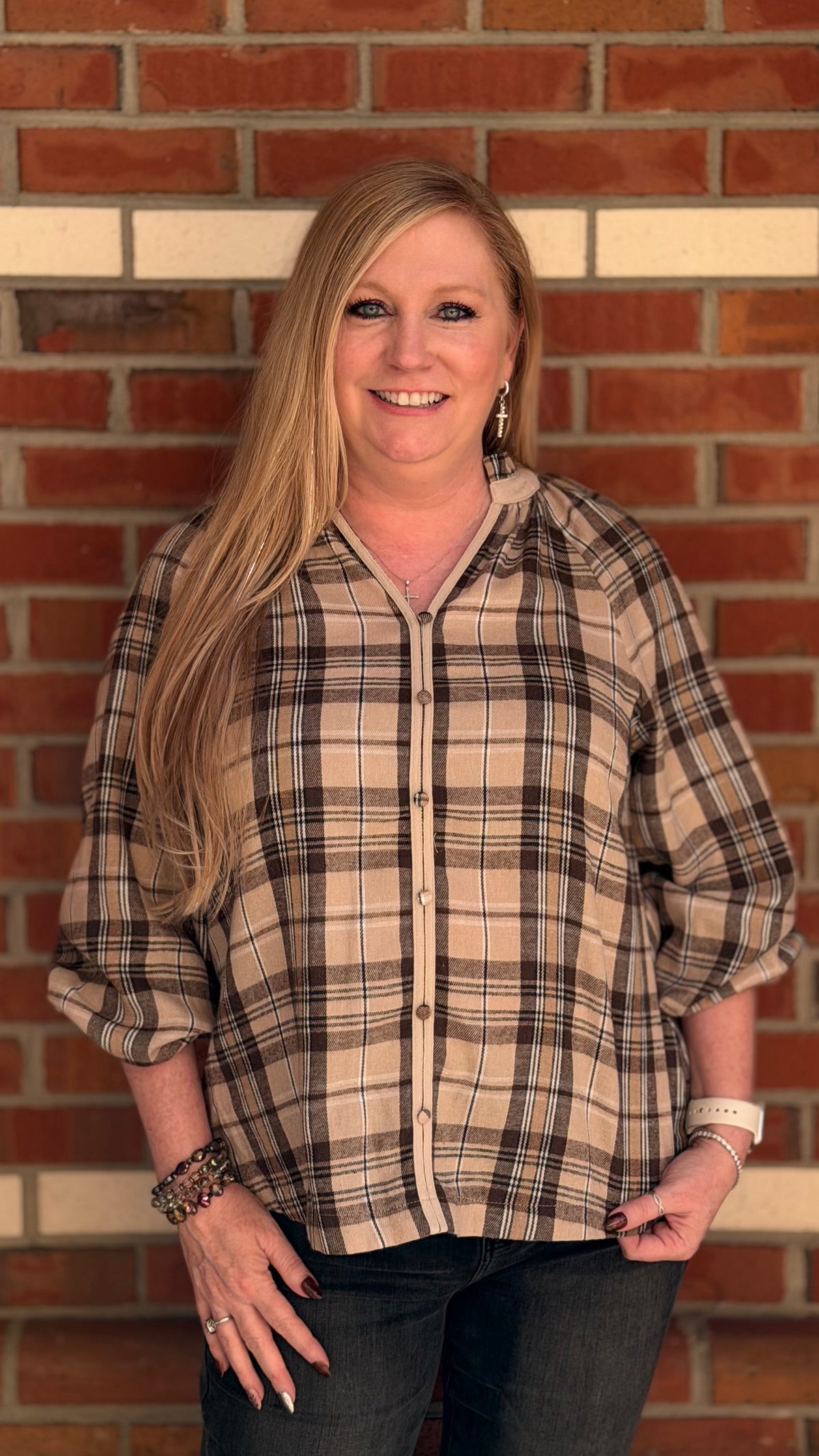 Pumpkin Patch Plaid V-Neck