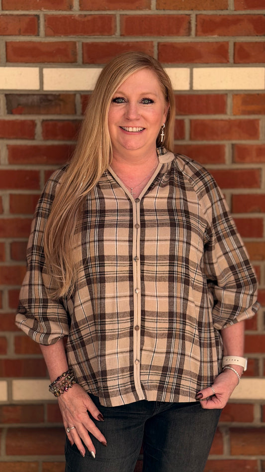 Pumpkin Patch Plaid V-Neck