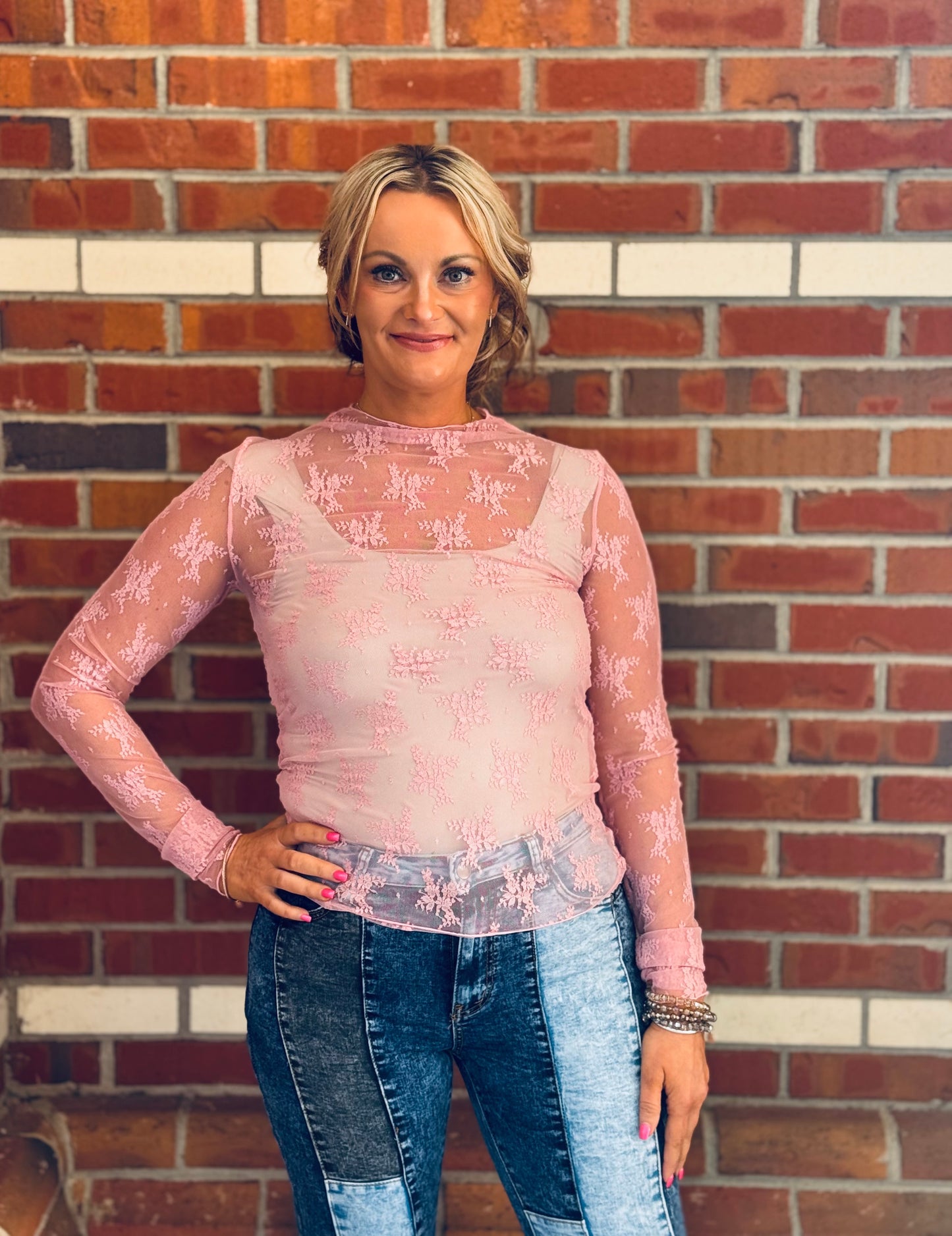 Blushing Beauty Sheer Lace Top