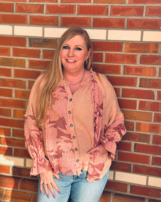 Made You Blush Lace Button-Up