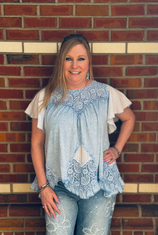 Lace in the Sky Ruffle Top