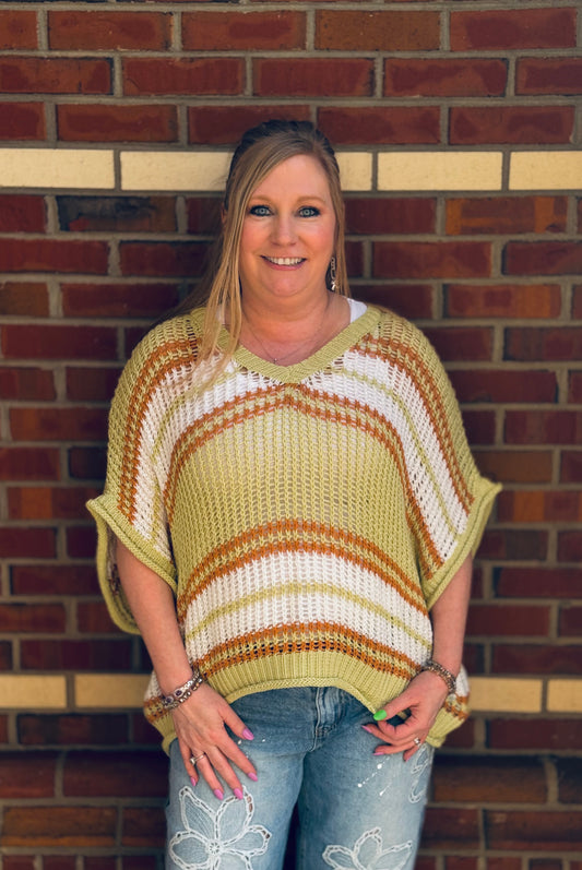 Easy Breezy Stripes Open Knit V-Neck Sweater