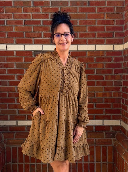 Mocha Dot Darling  – Umgee Polka Dot Corduroy Dress