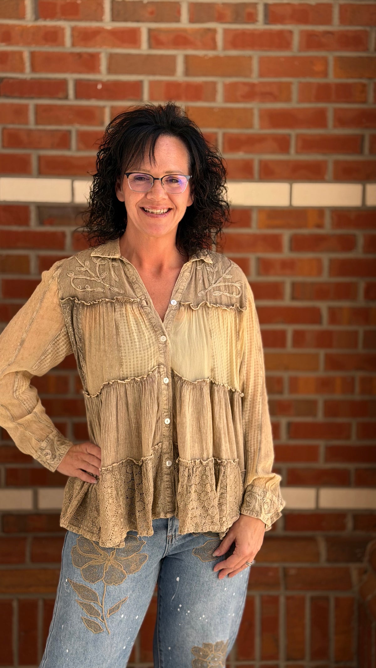 Boho Latte Button Down