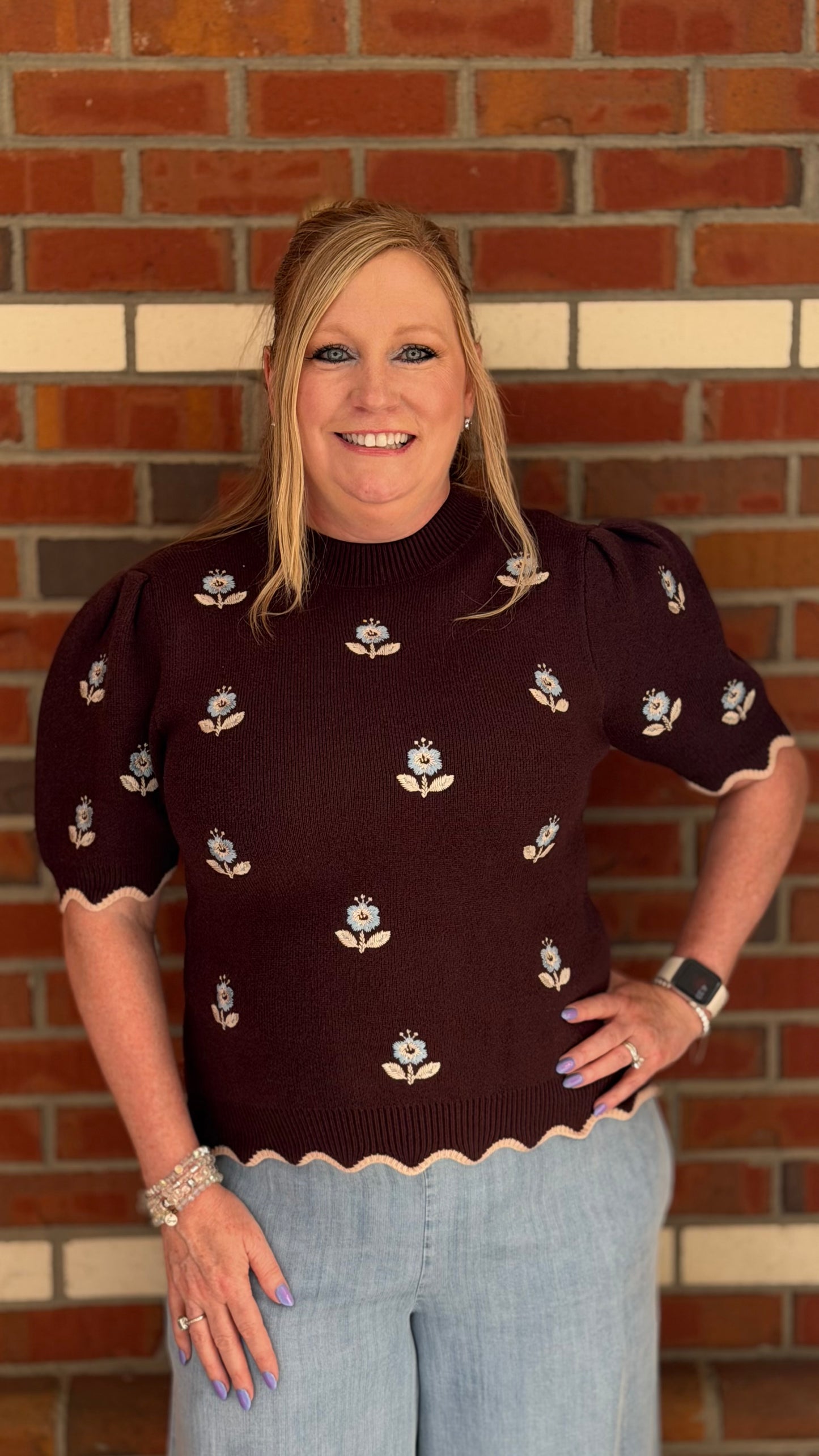 BLUEBONNET SEASON SCALLOPED SWEATER