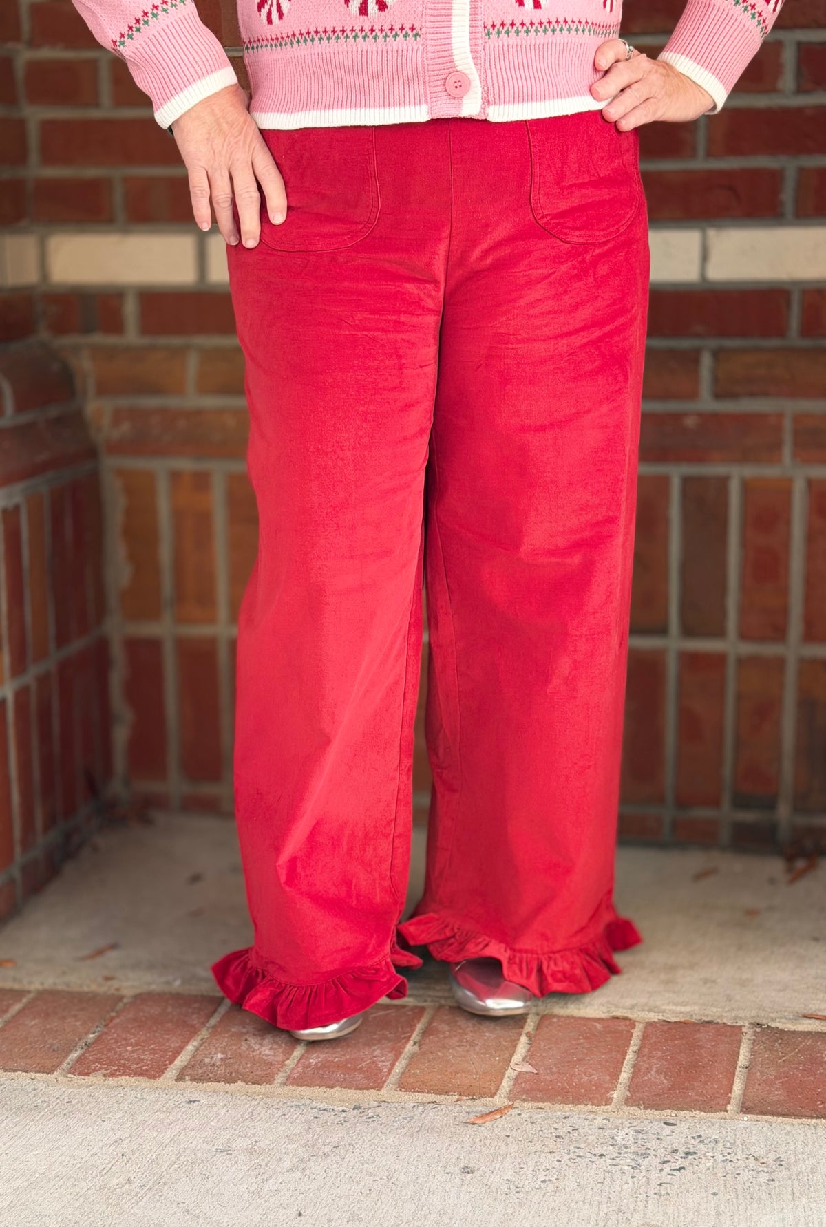 Santa Baby Ruffle Velvet Pants
