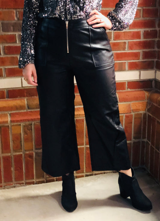 Cropped Faux Leather Pants